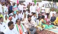 Congress supporters protest outside guest house where Priyanka Gandhi is detained 